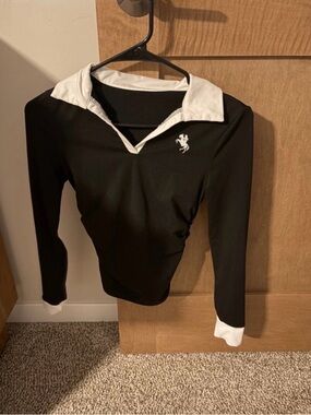 Polo by Ralph Lauren Style Dupe Black Long-Sleeve Top with White Contrast Collar